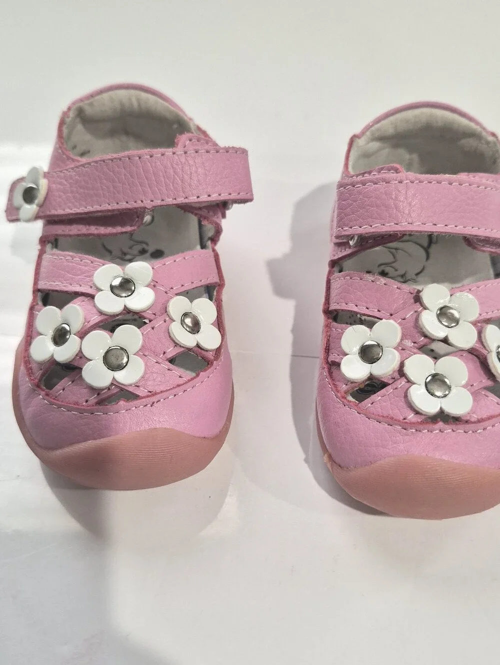 pediped Pink Toddler Mary Jane Shoes with White Flower Accents Size 4-4.5 US